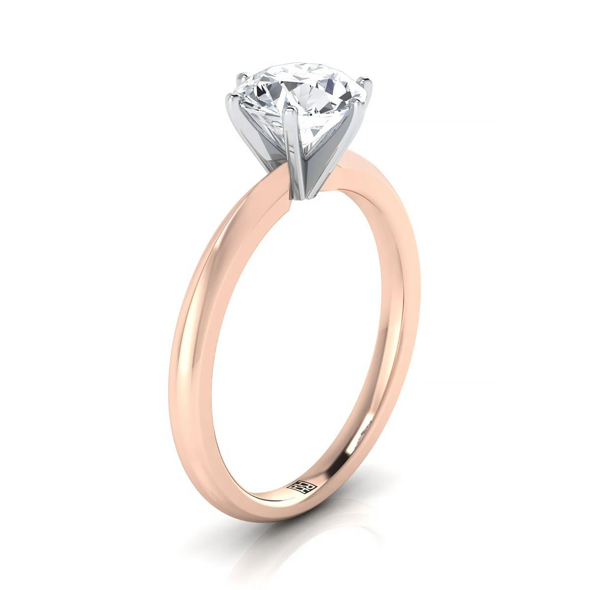 14K Rose Gold Round Brilliant Emerald Pinched Comfort Fit Claw Prong Solitaire Engagement Ring 4 14K Rose Gold Round Brilliant Emerald Pinched Comfort Fit Claw Prong Solitaire Engagement Ring - Image 2
