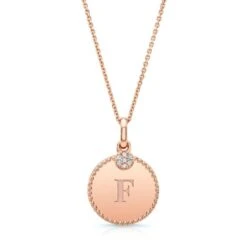 Diamond Initial "m" Disc Pendant In 14k Rose Gold