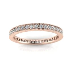 Round Brilliant Cut Diamond Pave & Milgrain Set Eternity Ring In 14k Rose Gold(1.02ct. Tw.) Ring Size 9