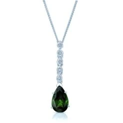 Green Tourmaline And Diamond Pendant In 14k White Gold