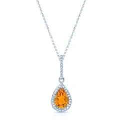 Citrine And Diamond Pendant In 14k White Gold (1/6 Ct.tw.)