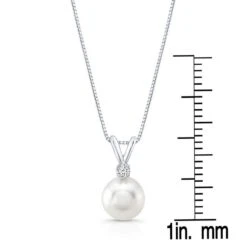Freshwater White Pearl And Diamond Pendant With Rabbit Ear Bail In 14k White Gold (8.5-9.0mm) 7 Freshwater White Pearl And Diamond Pendant With Rabbit Ear Bail In 14k White Gold (8.5-9.0mm) -Veloura Shop fw50727fwpc 100 front ruler