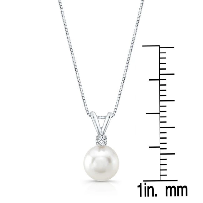 Freshwater White Pearl And Diamond Pendant With Rabbit Ear Bail In 14k White Gold (8.5-9.0mm) 5 Freshwater White Pearl And Diamond Pendant With Rabbit Ear Bail In 14k White Gold (8.5-9.0mm) - Image 3