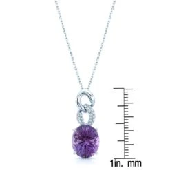 Amethyst And Diamond Interlocking Links Pendant In 14k White Gold Si (18-in Curb Chain) -Veloura Shop fw50785amc 670 front ruler