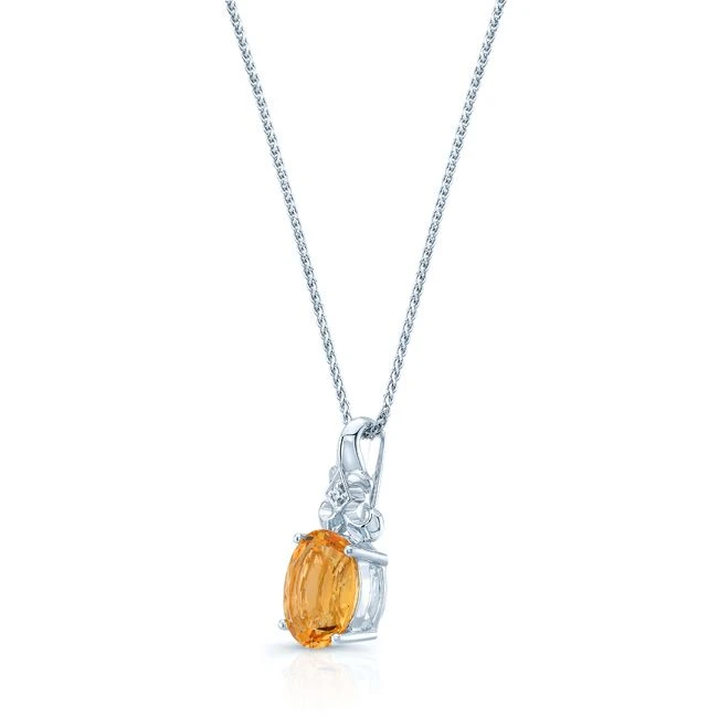 14k White Gold 11x9mmOval Citrine & Diamond Pendant 4 14k White Gold 11x9mmOval Citrine & Diamond Pendant - Image 2