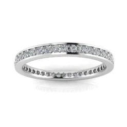 Round Brilliant Cut Diamond Channel Pave Set Eternity Ring In 18k White Gold(0.28ct. Tw.) Ring Size 4