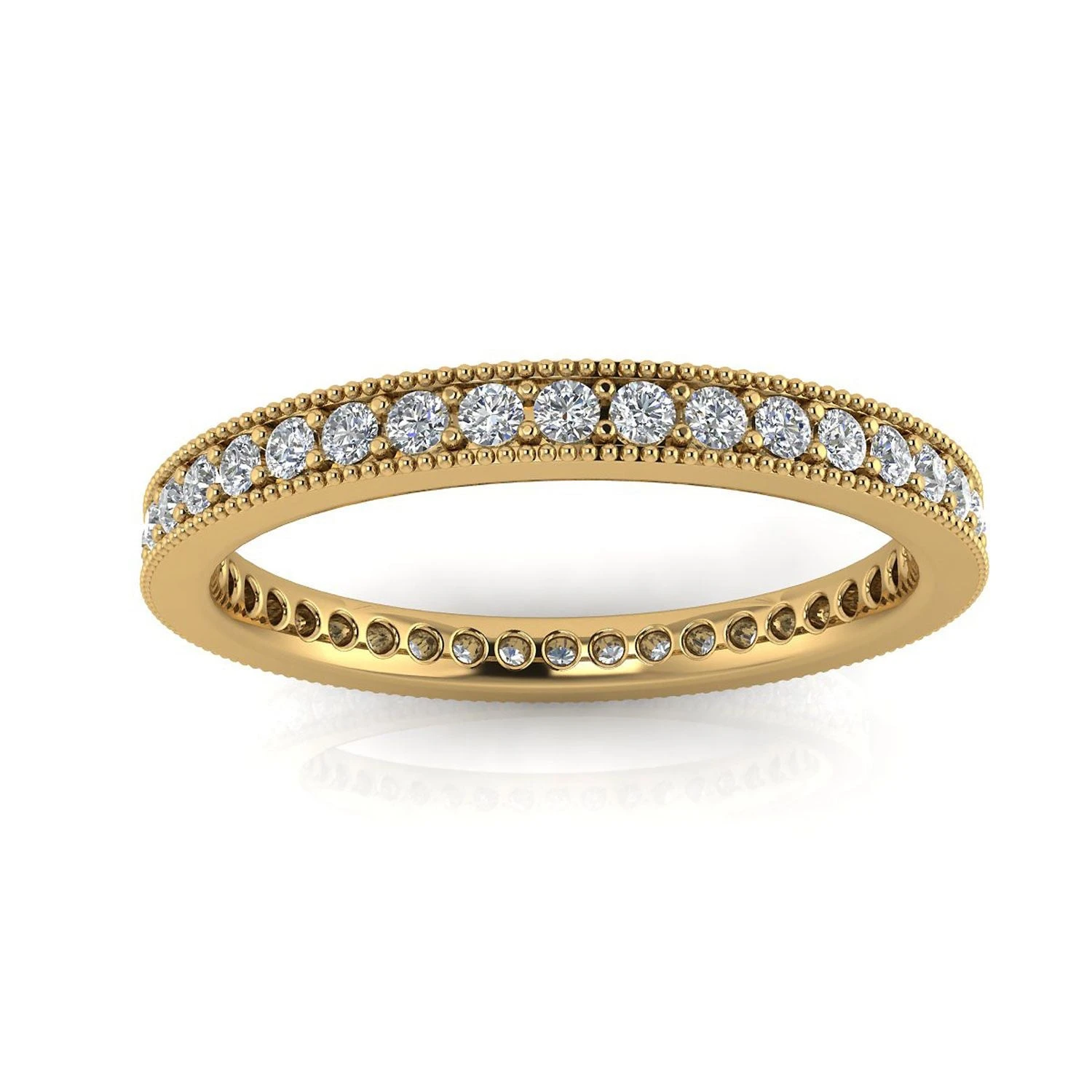 Round Brilliant Cut Diamond Pave & Milgrain Set Eternity Ring In 14k Yellow Gold(0.36ct. Tw.) Ring Size 9 3 Round Brilliant Cut Diamond Pave & Milgrain Set Eternity Ring In 14k Yellow Gold(0.36ct. Tw.) Ring Size 9