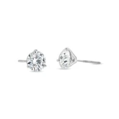 Certified 14k White Gold 3-prong Martini Lab Created Round Brilliant Diamond Stud Earrings (1.25 Ct. T.w., Vvs1-vs2 Clarity, D-g Color) -Veloura Shop m1 threeprong w 3qtr 91