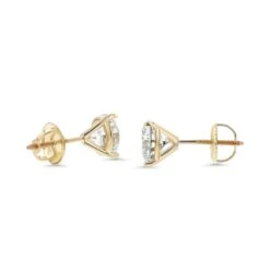 18k Yellow Gold 3-prong Round Brilliant Diamond Stud Earrings (2.09 Ct. T.w., Vs1-vs2 Clarity, H-i Color) -Veloura Shop m1 threeprong y side 28 ddbacfd4 fb29 4ea9 9e3c 334d692bd872