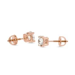 14k Rose Gold 4-prong Round Brilliant Diamond Stud Earrings (0.32 Ct. T.w., Si1-si2 Clarity, H-i Color) -Veloura Shop m2 fourprong r side 7