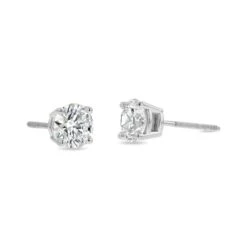 18k White Gold 4-prong Round Brilliant Diamond Stud Earrings (2.09 Ct. T.w., Si1-si2 Clarity, H-i Color) -Veloura Shop m2 fourprong w 3qtr 72