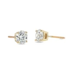 18k Yellow Gold 4-prong Round Brilliant Diamond Stud Earrings (2.09 Ct. T.w., Vs1-vs2 Clarity, H-i Color) -Veloura Shop m2 fourprong y 3qtr 24