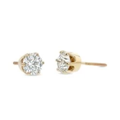 14k Yellow Gold 6-prong Round Brilliant Diamond Stud Earrings (1.5 Ct. T.w., Si1-si2 Clarity, H-i Color) -Veloura Shop m3 sixprong y 3qtr 24