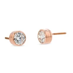 14k Rose Gold Bezel Round Diamond Stud Earrings 1ctw (5.2mm Ea), G Color, Si3 Clarity -Veloura Shop m4 bezel r 3qtr 20