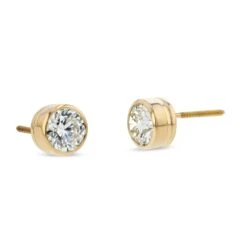 14k Yellow Gold Bezel Round Diamond Stud Earrings 1ctw (5.2mm Ea), H Color, Si3-i1 Clarity -Veloura Shop m4 bezel y 3qtr 59