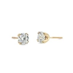 18k Yellow Gold Double Prong Round Diamond Stud Earrings 1ctw (5.2mm Ea), G Color, Si3 Clarity -Veloura Shop m5 doubleprong y 3qtr 2 19f96b88 5b07 48bb be3f 41ed3878f2d1