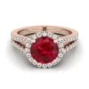 14K Rose Gold Round Brilliant Ruby Halo Center With French Pave Split Shank Engagement Ring -3/8ctw -Veloura Shop r80023ru rd70mmrh 78cb3be6 c23e 467c 9801 080e2f4daf3b