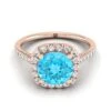 14K Rose Gold Round Brilliant Swiss Blue Topaz Simple Prong Set Halo Engagement Ring -1/3ctw -Veloura Shop r80070bt rd70mmrh