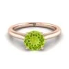 14K Rose Gold Round Brilliant Peridot Pinched Comfort Fit Claw Prong Solitaire Engagement Ring -Veloura Shop r80117pe rd70mmrh
