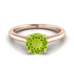 14K Rose Gold Round Brilliant Peridot Pinched Comfort Fit Claw Prong Solitaire Engagement Ring