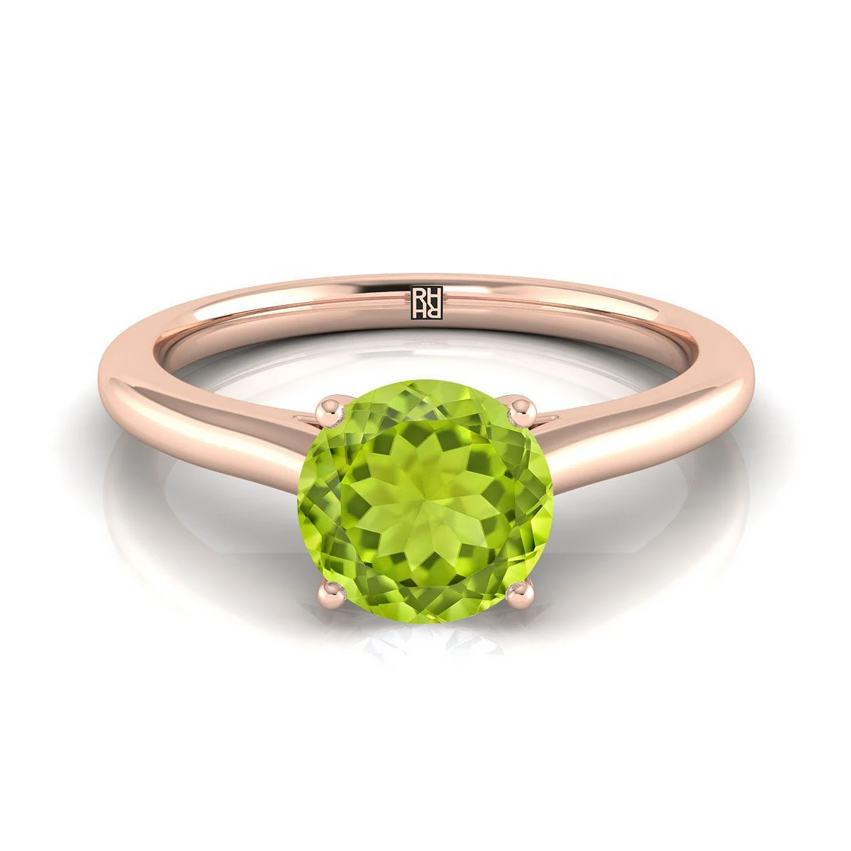 14K Rose Gold Round Brilliant Peridot Pinched Comfort Fit Claw Prong Solitaire Engagement Ring 3 14K Rose Gold Round Brilliant Peridot Pinched Comfort Fit Claw Prong Solitaire Engagement Ring