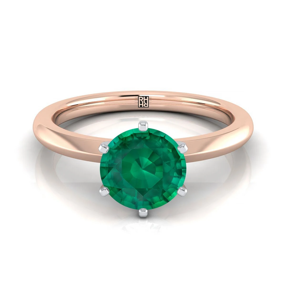 14K Rose Gold Round Brilliant Emerald Pinched Comfort Fit Claw Prong Solitaire Engagement Ring 3 14K Rose Gold Round Brilliant Emerald Pinched Comfort Fit Claw Prong Solitaire Engagement Ring