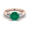 14K Rose Gold Round Brilliant Emerald Three Stone Tapered Baguette Engagement Ring -1/5ctw 2 14K Rose Gold Round Brilliant Emerald Three Stone Tapered Baguette Engagement Ring -1/5ctw -Veloura Shop r80175em rd70mmrh