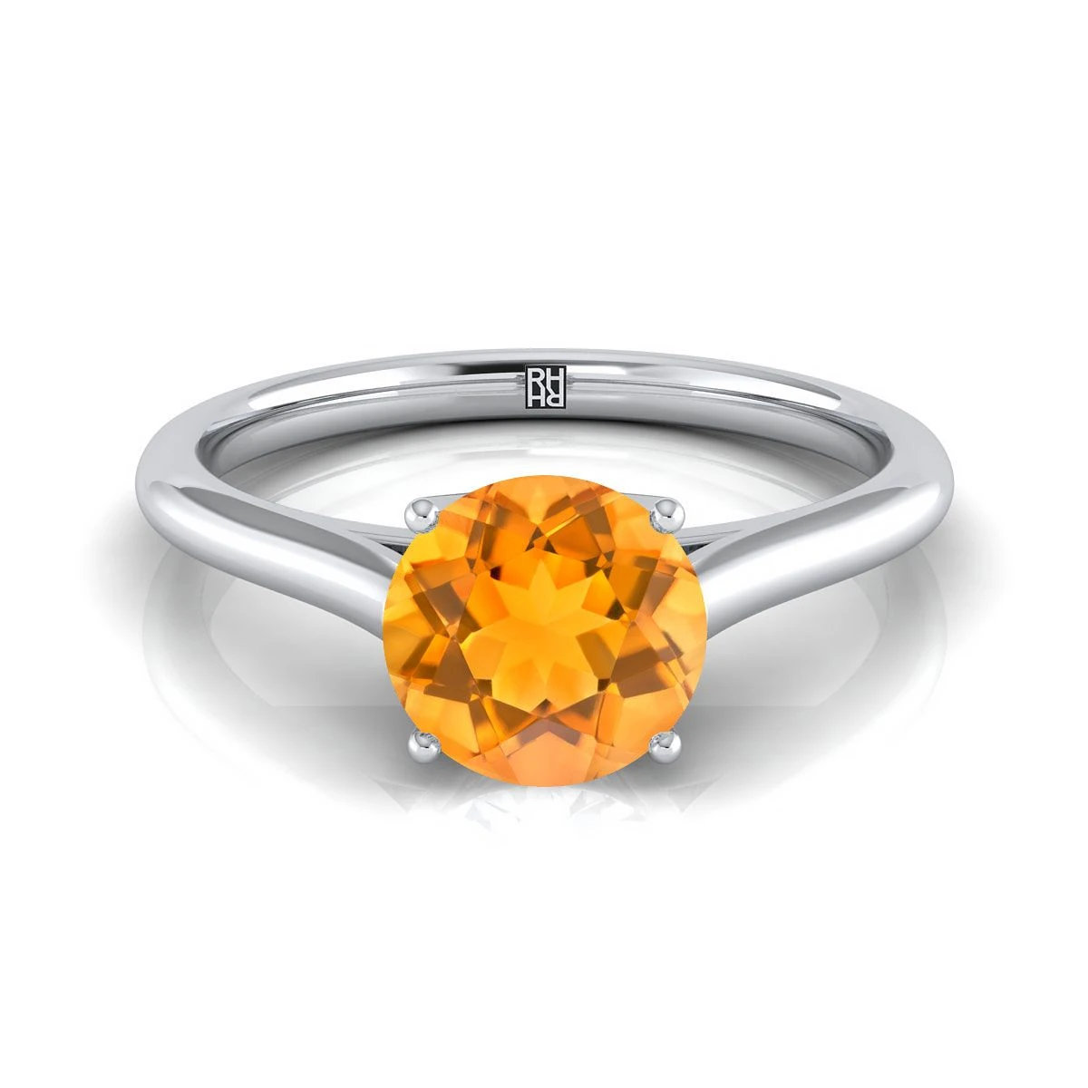14K White Gold Round Brilliant Citrine Cathedral Style Comfort Fit Solitaire Engagement Ring 2 14K White Gold Round Brilliant Citrine Cathedral Style Comfort Fit Solitaire Engagement Ring