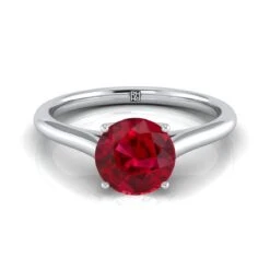 14K White Gold Round Brilliant Ruby Cathedral Style Comfort Fit Solitaire Engagement Ring