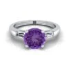 14K White Gold Round Brilliant Amethyst Three Stone Tapered Baguette Engagement Ring -1/5ctw -Veloura Shop w80175am rd70mmrh 2