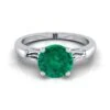 18K White Gold Round Brilliant Emerald Three Stone Tapered Baguette Engagement Ring -1/5ctw -Veloura Shop w80175em rd70mmrh 2 87db14bc 5f70 4808 ba8f 7ee48f3e2009