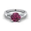 Platinum Round Brilliant Garnet Three Stone Tapered Baguette Engagement Ring -1/5ctw -Veloura Shop w80175ga rd70mmrh 1