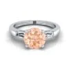 Platinum Round Brilliant Morganite Three Stone Tapered Baguette Engagement Ring -1/5ctw