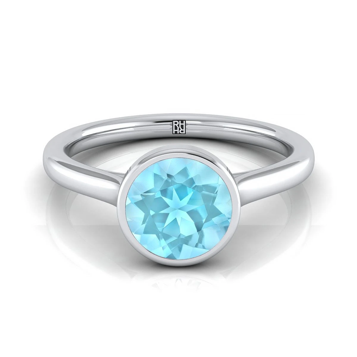 14K White Gold Round Brilliant Aquamarine Simple Bezel Solitaire Engagement Ring 3 14K White Gold Round Brilliant Aquamarine Simple Bezel Solitaire Engagement Ring