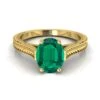 18K Yellow Gold Oval Emerald Hand Engraved Vintage Cathedral Style Solitaire Engagement Ring -Veloura Shop y80058em ov86mmrh
