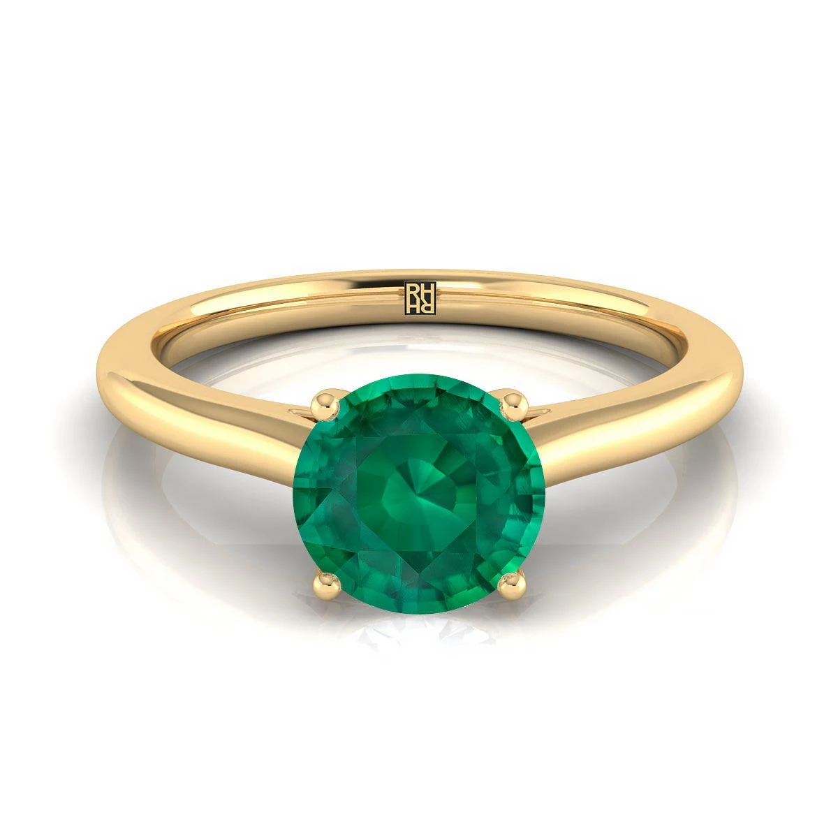18K Yellow Gold Round Brilliant Emerald Pinched Comfort Fit Claw Prong Solitaire Engagement Ring 3 18K Yellow Gold Round Brilliant Emerald Pinched Comfort Fit Claw Prong Solitaire Engagement Ring