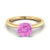 18K Yellow Gold Round Brilliant Pink Sapphire Round Comfort Fit Claw Prong Solitaire Engagement Ring -Veloura Shop y80127ps rd70mmrh