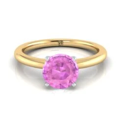 14K Yellow Gold Round Brilliant Pink Sapphire Round Comfort Fit Claw Prong Solitaire Engagement Ring