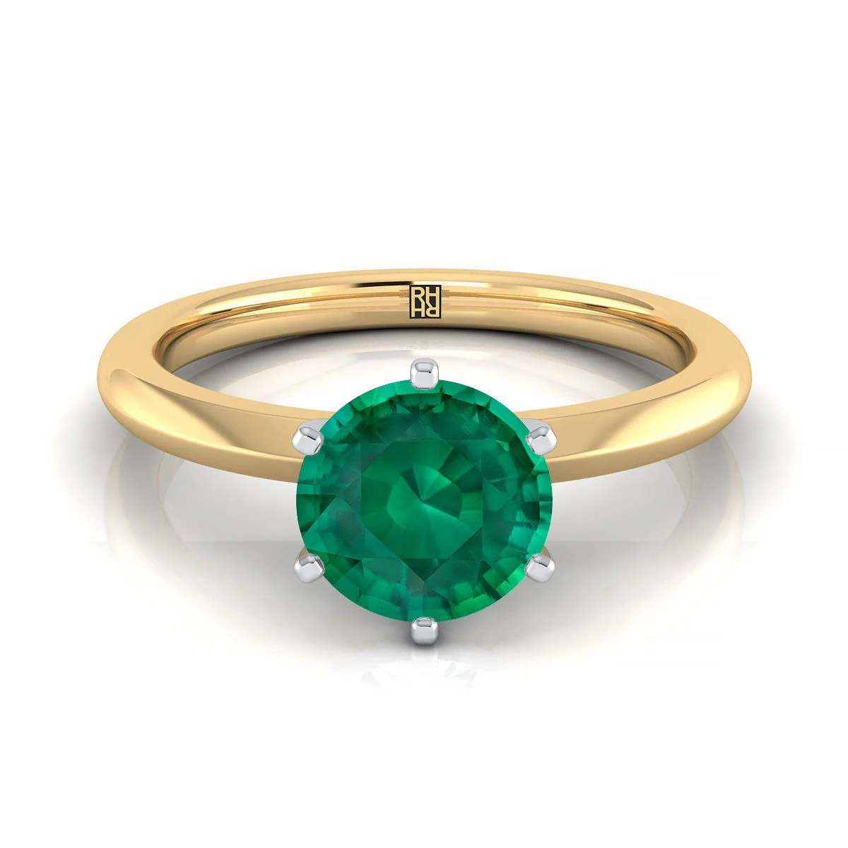 14K Yellow Gold Round Brilliant Emerald Pinched Comfort Fit Claw Prong Solitaire Engagement Ring 3 14K Yellow Gold Round Brilliant Emerald Pinched Comfort Fit Claw Prong Solitaire Engagement Ring