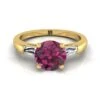 18K Yellow Gold Round Brilliant Garnet Three Stone Tapered Baguette Engagement Ring -1/5ctw -Veloura Shop y80175ga rd70mmrh 1 96599209 9f66 4515 8957 cfa42e214422